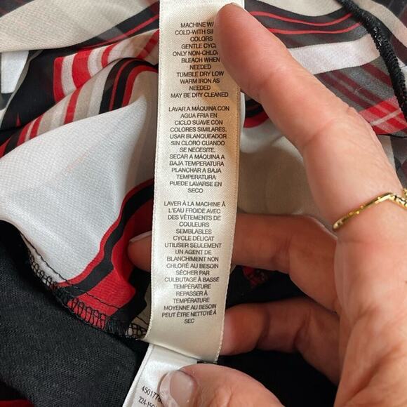 Chicos Long Open Vest Size 1 Womens Small Sheer Black Red Tan Stretch Back MED - Picture 12 of 14